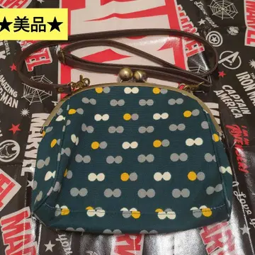 새상품급 아야노코지 가마구치 숄더백 청록색 도트 무늬