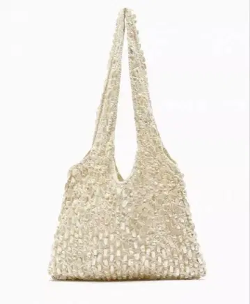 ZARA 비즈 버킷백 아이보리 뜨개질 토트백