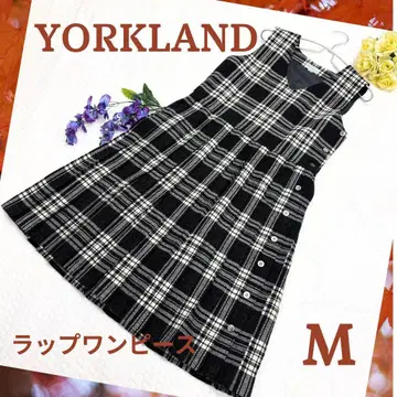 요크랜드 YORKLAND 울 체크 랩 원피스 점프 스커트 M