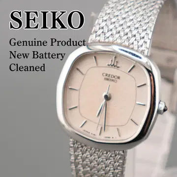 작동 SEIKO CREDOR 스퀘어 실버 손목시계 새상품 배터리 쿼츠