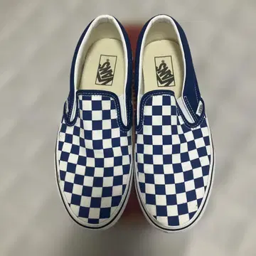 VANS 슬립온 화이트 x 파랑 체커 캔버스 26.5cm