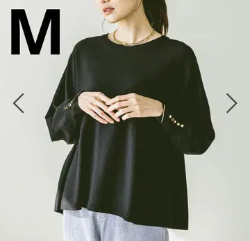 새상품 글로벌 워크 깔끔 페플럼 풀오버 페플럼 니트 긴팔 M 블랙