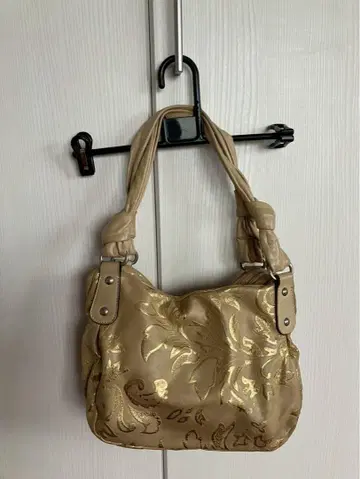 이탈리아제 고급 본 소가죽 핸드백 골드 꽃무늬 화려한 여성용