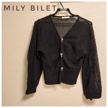 mily bilet 블랙 V넥 가디건 리본 블랙 L 사이즈