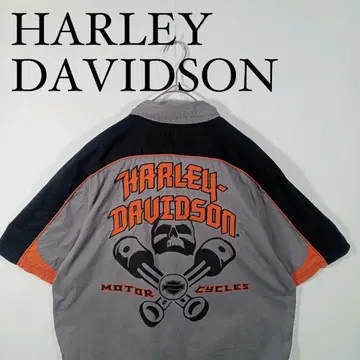 HARLEY-DAVIDSON 반팔 버튼 다운 셔츠 그레이 L 워크 셔츠