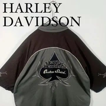 할리 데이비슨 반팔 버튼 다운 셔츠 폴리에스테르 자수 로고 M