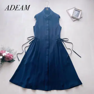 새상품급 ADEAM FOXEY 사이드 리본 셔츠 원피스 네이비 2 M