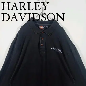 할리데이비슨 긴팔 피케 셔츠 05년 양면 프린트 블랙 L