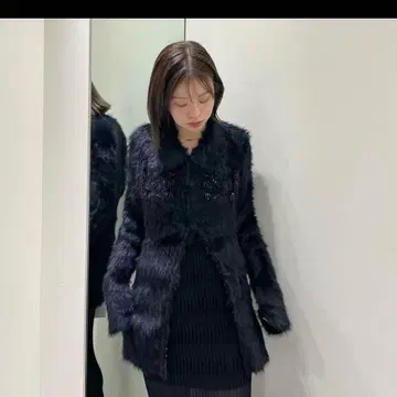FETICO / FUR KNIT BEAD EMBROIDERED 가디건