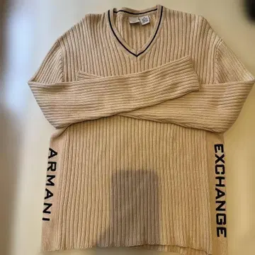 Armani Exchange 베이지 V넥 스웨터 코튼 니트