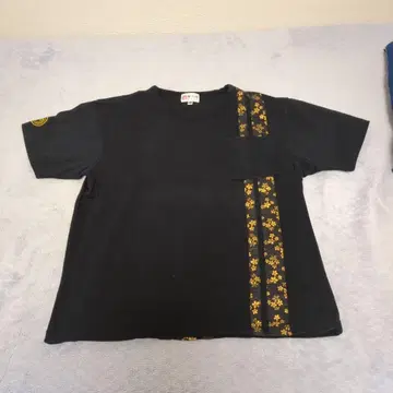 블랙 꽃무늬 스트라이프 T셔츠 XL