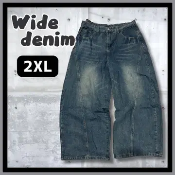 [ 2XL ] 새상품 레트로 워시 와이드 데님 배기 청바지 y2k