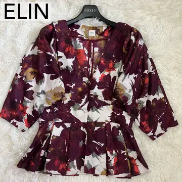 컨디션 최상 ELIN 플라워 프린트 올 패턴 싸개 버튼 블라우스 36