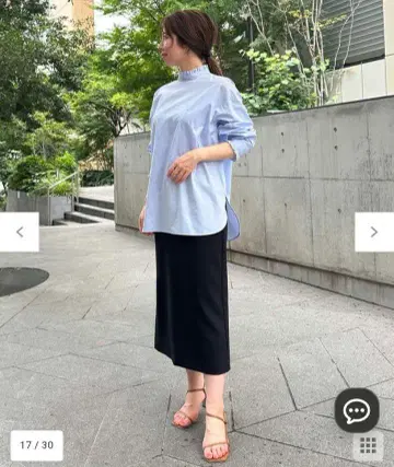 UNFILO [항균 방취] 이지케어 프릴 넥 셔츠 스카이블루