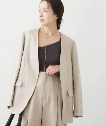 린넨 베이지 노카라 자켓 M 상당