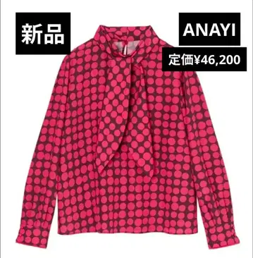 ANAYI 칼라 도트 프린트 보타이 블라우스 도트 무늬