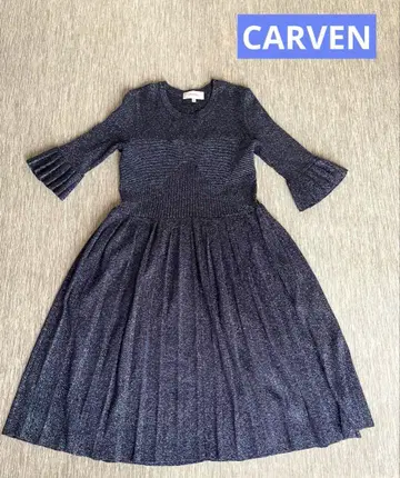 칼벤 무릎 기장 원피스 네이비 니트 소재 CARVEN