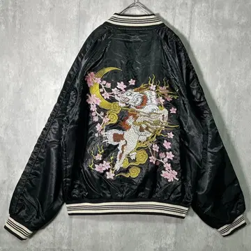 최고급 자수 스카잔 용 벚꽃 달 블랙 택 포함 새상품 L