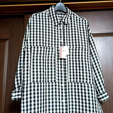 택 포함 새상품 허시파피 튜닉 셔츠 깅엄 체크 루즈핏 빅