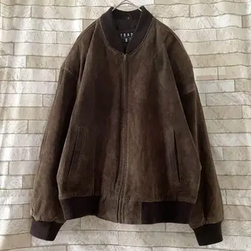 스웨이드 가죽 천연 가죽 봄버 자켓 블루종 브라운 L