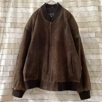 스웨이드 가죽 천연 가죽 봄버 자켓 블루종 브라운 L