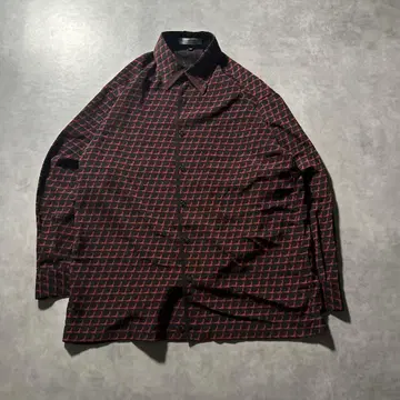 빈티지 블랙 레드 일본풍 패턴 도트 무늬 유럽풍 셔츠