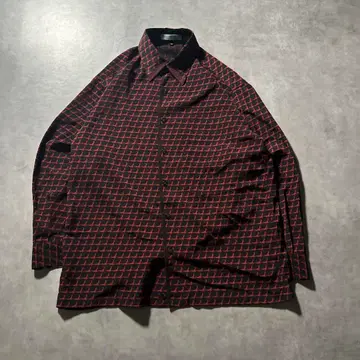 빈티지 블랙 레드 일본풍 패턴 도트 무늬 유럽풍 셔츠