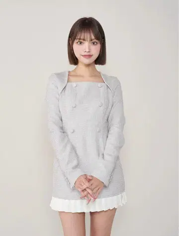 Darich 플리츠 도킹 트위드 미니 원피스 그레이
