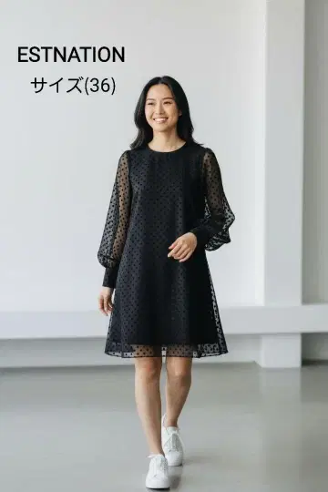 새상품급 ESTNATION 티셔츠콤비 도트튤 원피스