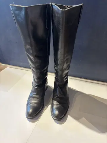 블랙 가죽 롱 부츠 사이드 지퍼