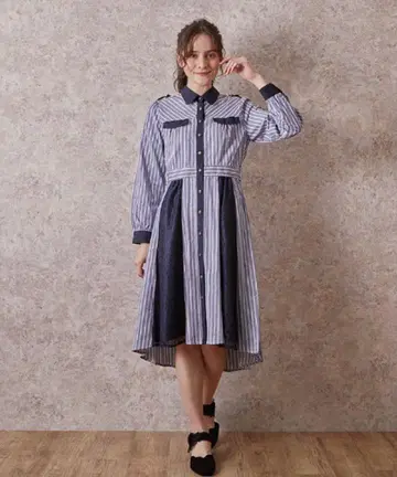 axes femme 스트라이프 x 레이스 원피스 리본 포함 프리 사이즈