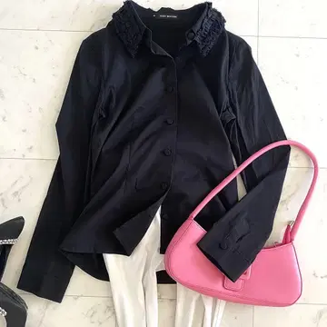 컨디션 최상 폭시 뉴욕 프릴 레이스 블라우스 셔츠 싸개 버튼 40