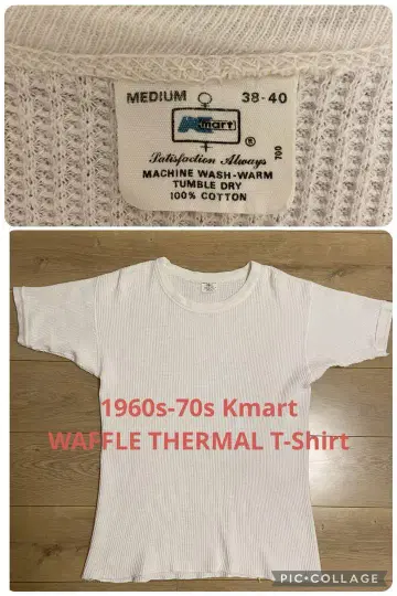 USA 구제 의류 60s 70s Kmart 코튼 서멀 셔츠 화이트 반팔