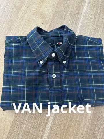 VAN jacket 네이비 체크 무늬 긴팔 셔츠