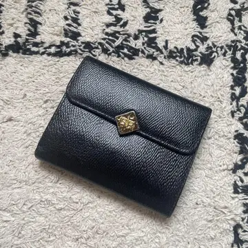 소니아 리키엘 블랙 가죽 접이식 지갑 골드 컬러 로고