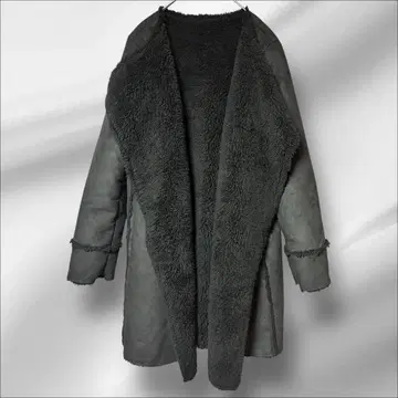 여성용 SCOTCLOB 다크 그레이 무스탕 코트 오픈 프론트