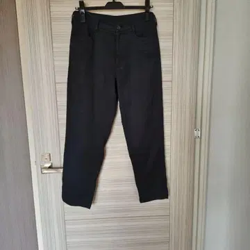 요건 레일 네이비 컬러 린넨,면 테이퍼드 팬츠 바바구리