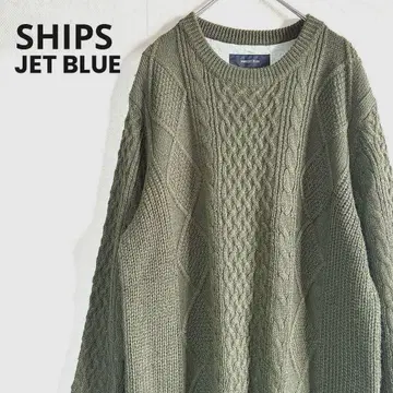 SHIPS JET BLUE 니트 케이블 짜임 khaki 남성용 L