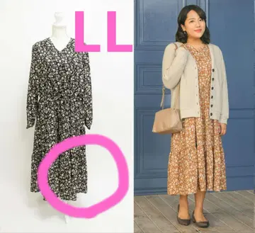 시마무라 Hina Style 꽃무늬 티어드 원피스 LL 중블랙