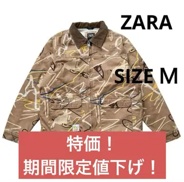 자라 페인트 패턴 덕 워크 자켓 베이지