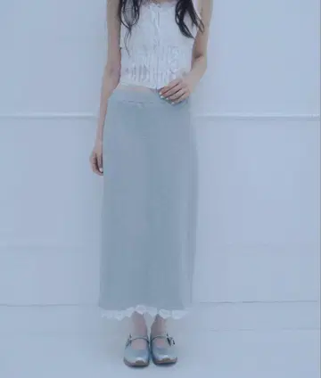 Smyeon 스미 레이스 맨투맨 스커트 그레이