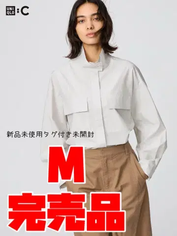 UNIQLO C 코튼 스탠드 카라 셔츠 자켓/스트라이프 M