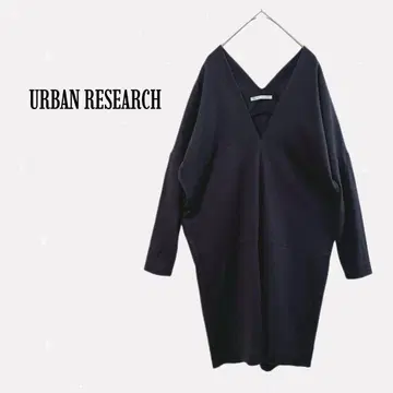어반 리서치 [ F ] V넥 컷 원피스 긴팔 심플 네이비