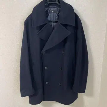 UNIQLO +J 네이비 울 블렌드 오버 사이즈 피 코트 L 사이즈