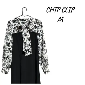 CHIP CLIP 꽃무늬 리본 포함 원피스 루즈핏 M 사이즈