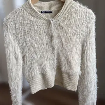 ZARA 아이보리 퍼풍 가디건 자라 긴팔 퍼 가디건