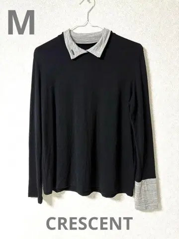 CRESCENT 블랙 긴팔 T셔츠 그레이 옷깃 소매 M