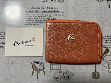 Kitamura 키타무라 L자 지퍼 미니 지갑 오렌지 가죽