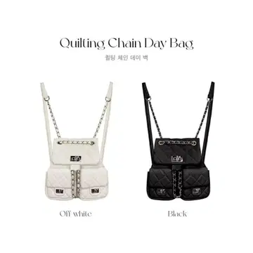 QUNG 퀼팅 체인 데이백 블랙