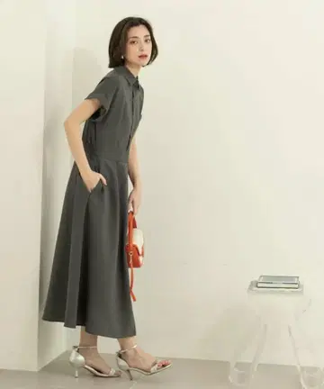 오페이크 도트 클립 린넨 라이크 셔츠 원피스 토프